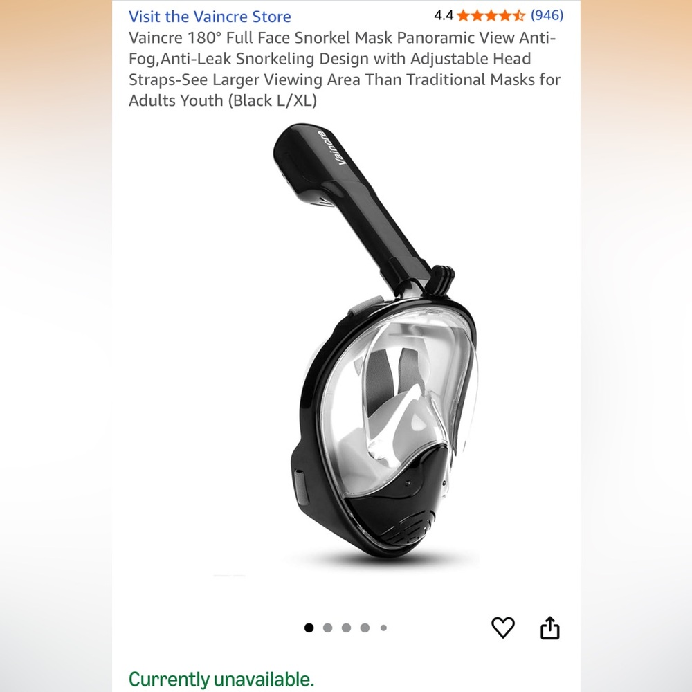 Black Full Face Snorkel Mask